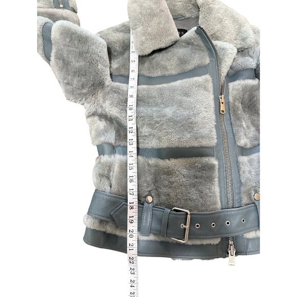 Reiss Ellie Anthracite Leather Shearling Jacket Belt Zipper Detail Gray Size XS - Picture 8 of 8